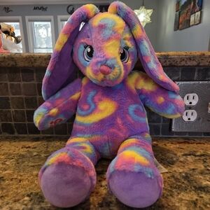 Build-A-Bear Spring Splash Tie Dye Swirl Bunny Plush Rainbow Easter Purple Pink